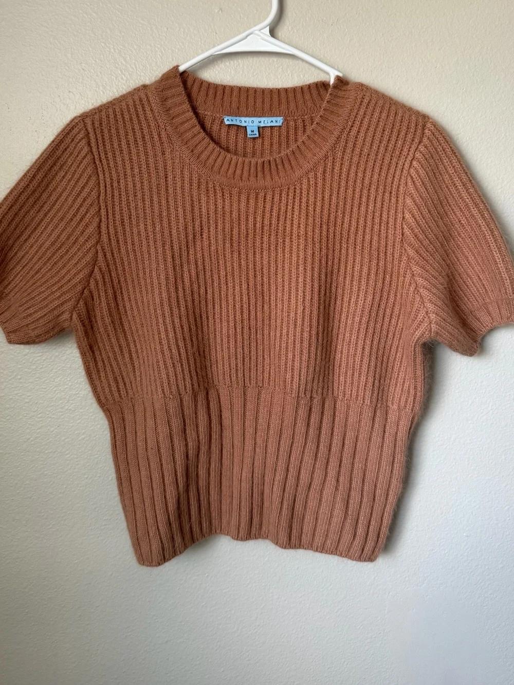 Antonio Melani Rust Ribbed Knit Rabbit Hair Short Sleeve Sweater Size Medium